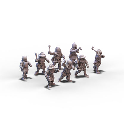 Medieval Unarmored Militia with Axes | 15mm/28mm miniatures