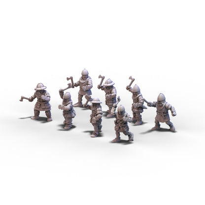 Medieval Unarmored Militia with Axes | 15mm/28mm miniatures